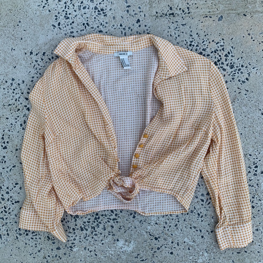 Yellow Gingham Crop Top Tie Up Blouse $4.99 SHIP